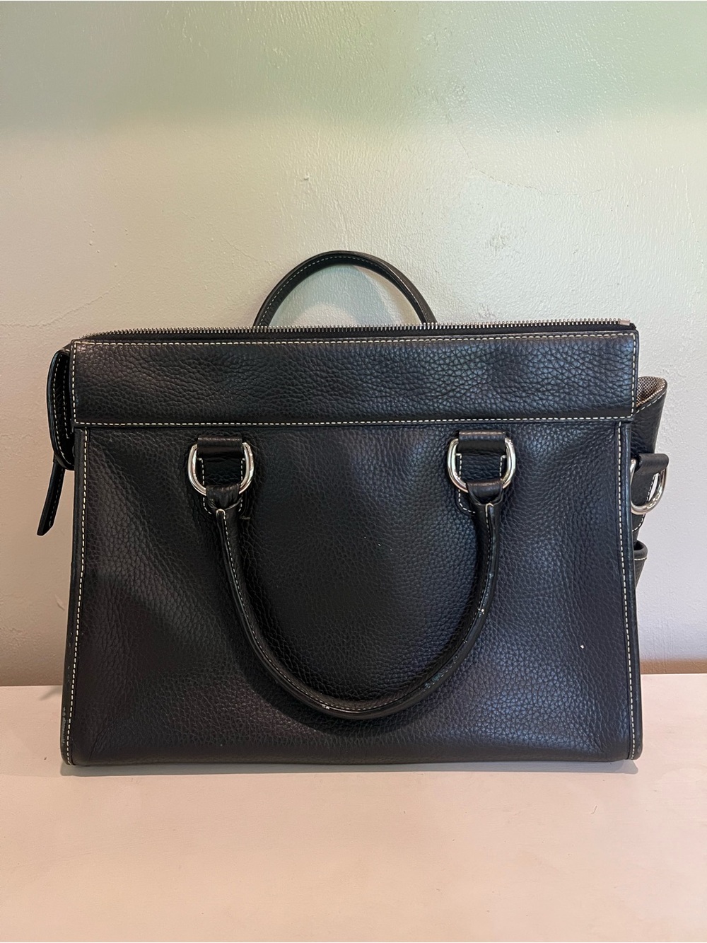 Dooney and Bourke Black Leather Double-Pocket Tote Bag, with strap and wallet - Picture 4 of 9